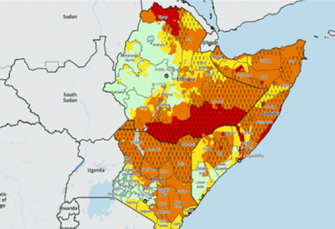 Map of East Africa showing climate change